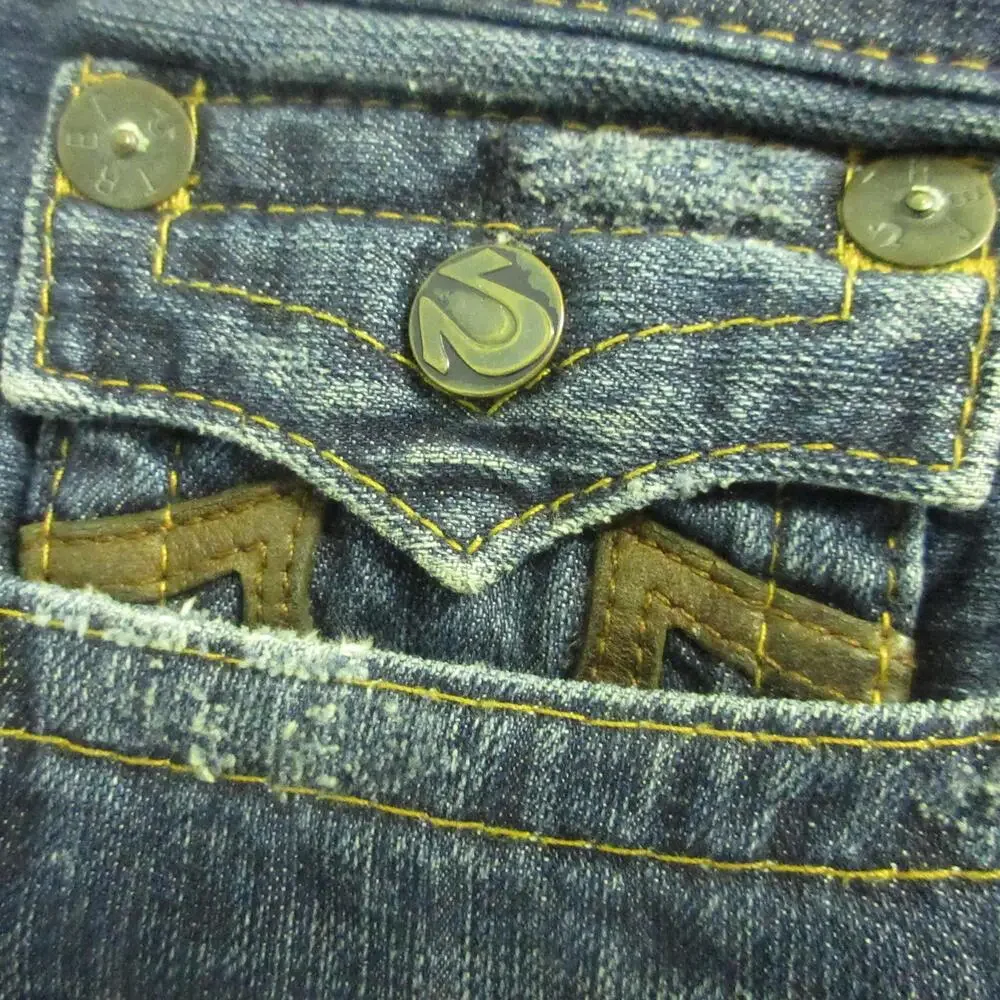 Vintage True Religion Jeans Mens 34x30 Blue Leather Horseshoe Distressed USA